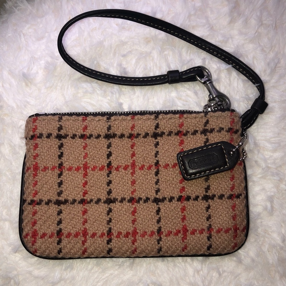 Coach Tan Plaid Wristlet